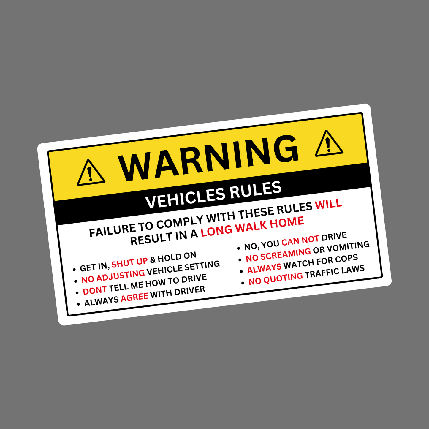 VEHICLE RULES - Sticker