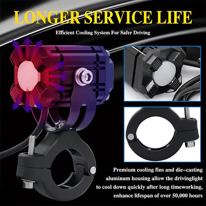 Universal Motorcycle LED Auxiliary Headlight – High/Low Beam Super Bright